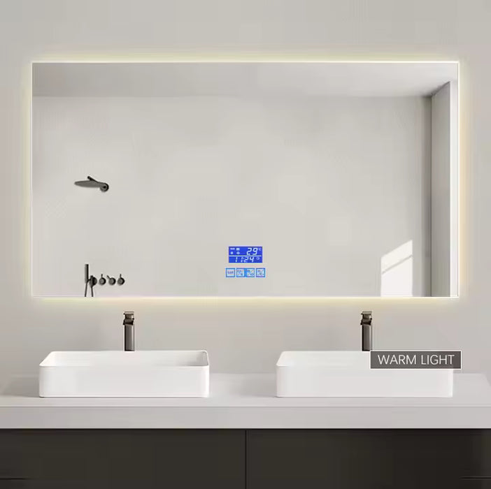 Modern Metal-Framed LED Backlit Wall Mirror – Fog-Free, Rectangular Design