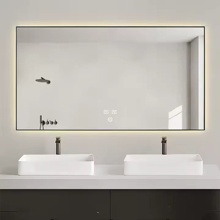 Modern Metal-Framed LED Backlit Wall Mirror – Fog-Free, Rectangular Design
